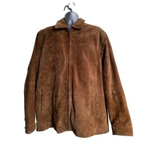 Mens Harbour Boston Suede Leather Jacket Brown Full Zip Casual Coat size L